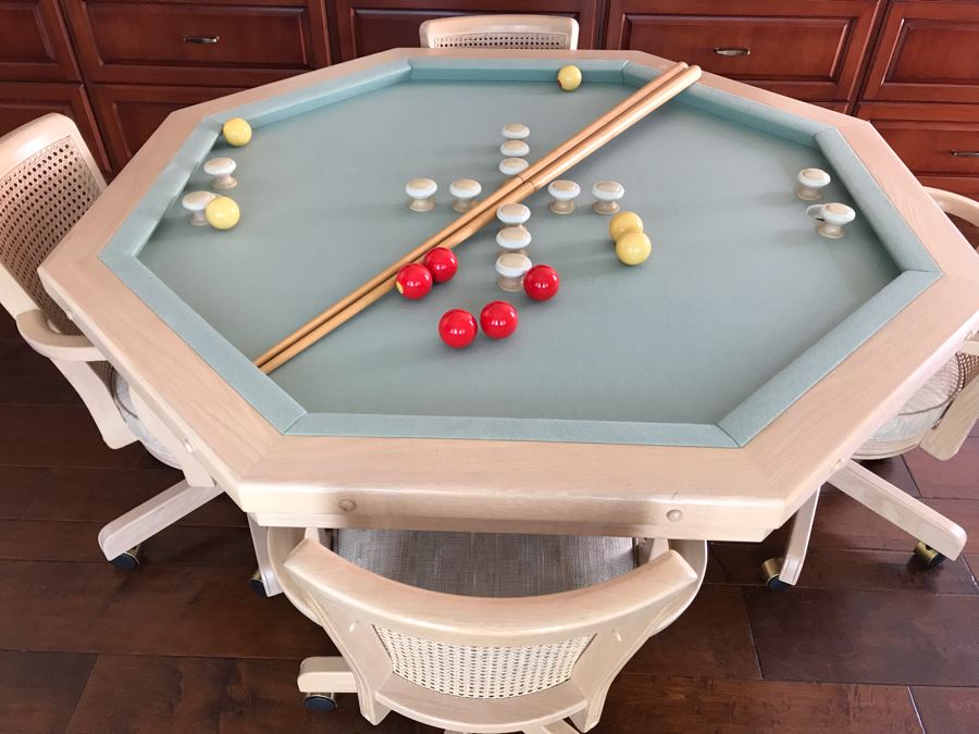 Wooden Pedestal Card Gaming Poker Table With Removable Top Exposing