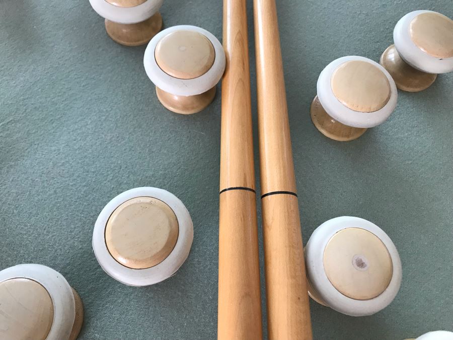 Wooden Pedestal Card Gaming Poker Table With Removable Top Exposing Bumper Pool Table With (4) Chairs, Pool Balls And 2 Pool Sticks 54'W X 30'H [Photo 7]