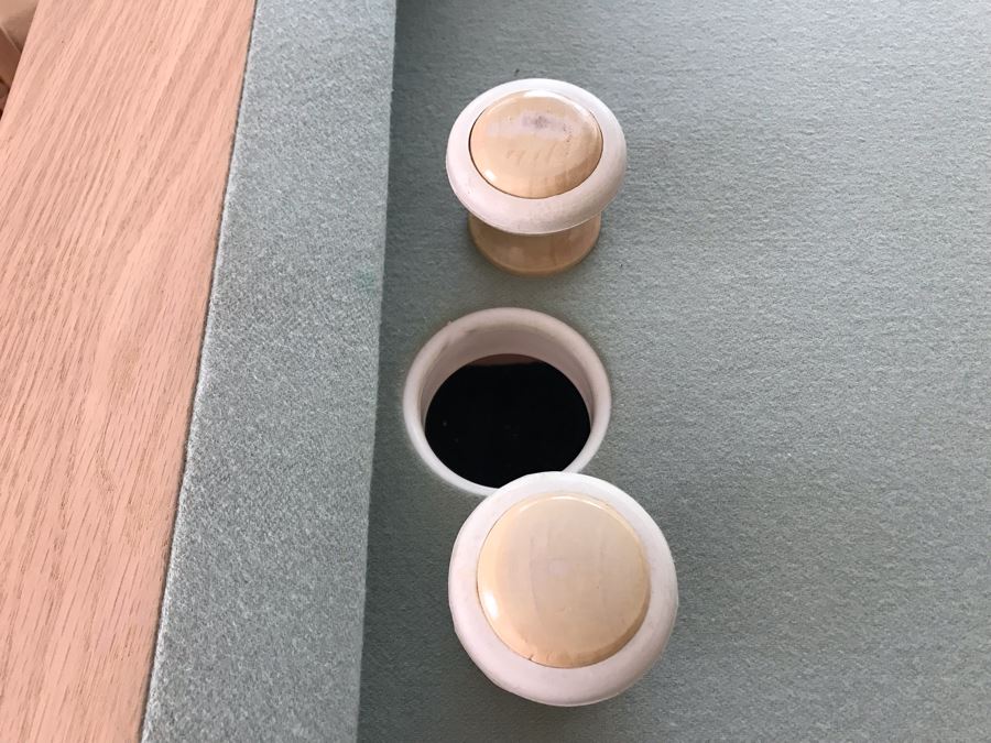 Wooden Pedestal Card Gaming Poker Table With Removable Top Exposing Bumper Pool Table With (4) Chairs, Pool Balls And 2 Pool Sticks 54'W X 30'H [Photo 8]