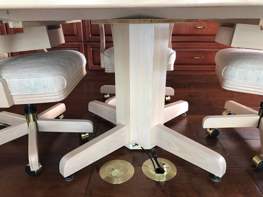 Wooden Pedestal Card Gaming Poker Table With Removable Top Exposing Bumper Pool Table With (4) Chairs, Pool Balls And 2 Pool Sticks 54'W X 30'H [Photo 14]