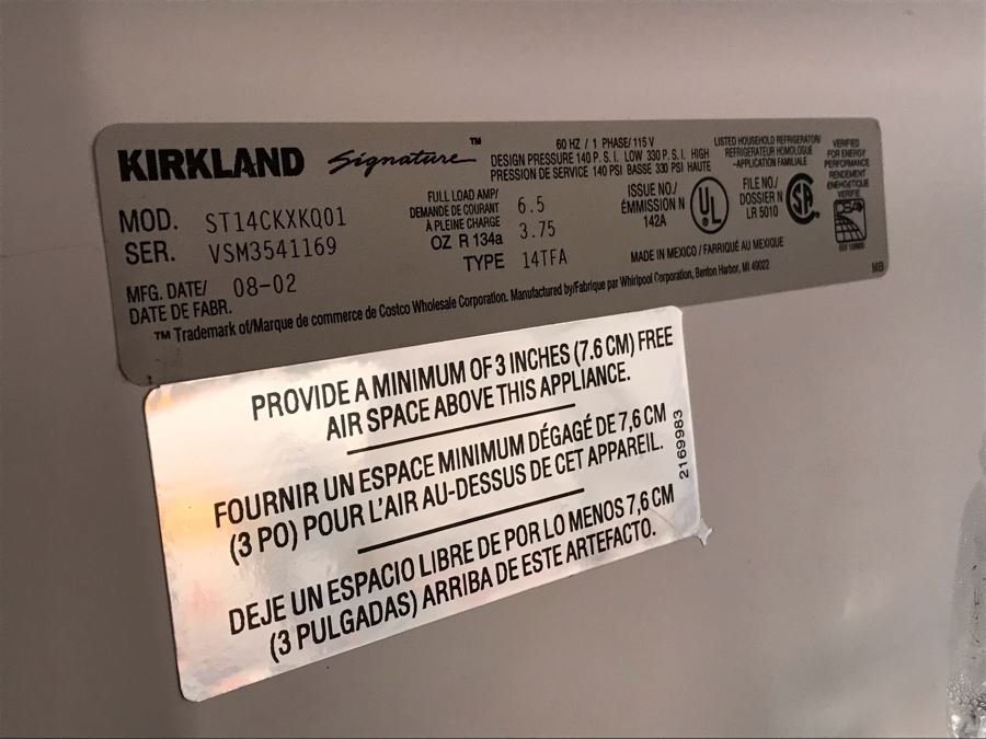 Kirkland Signature By Whirlpool Refrigerator Model ST14CKXKQ01 [Photo 10]