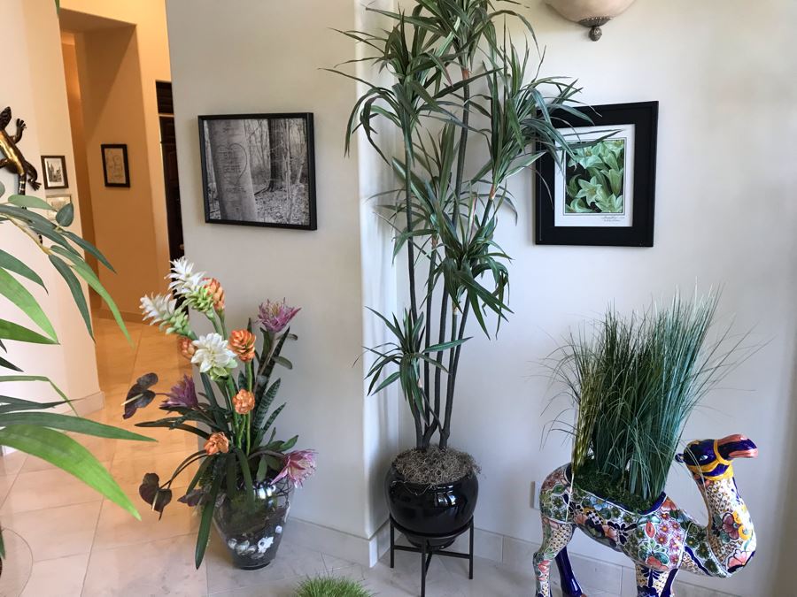 Large Faux Plant With Pot And Stand Shown In Middle [Photo 1]