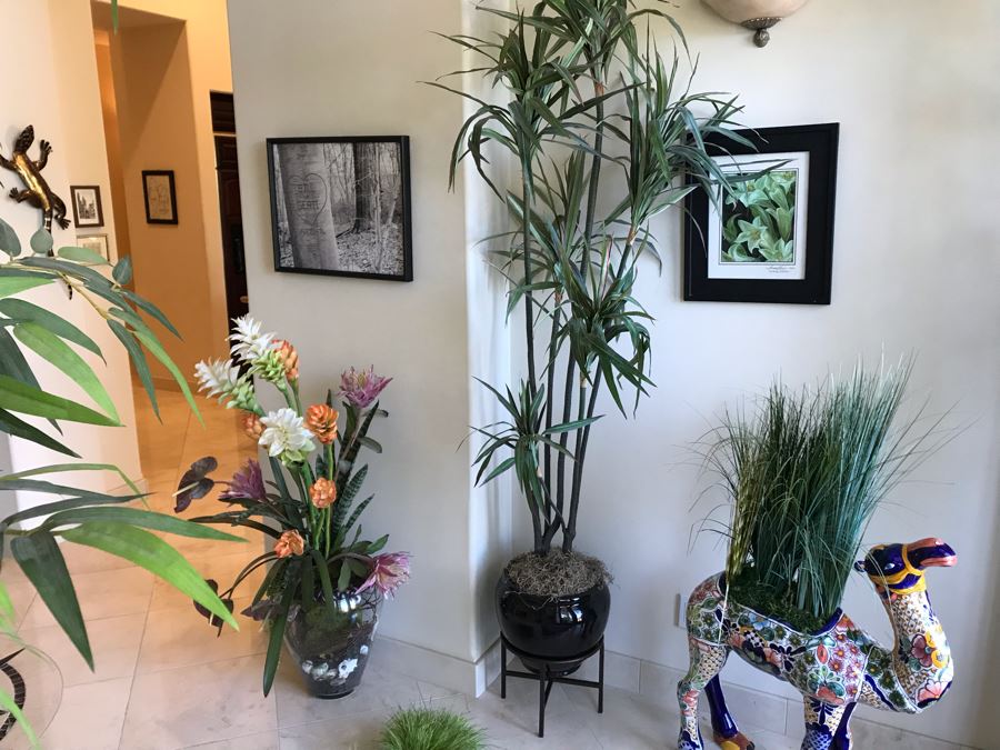 Large Faux Plant With Pot And Stand Shown In Middle [Photo 2]