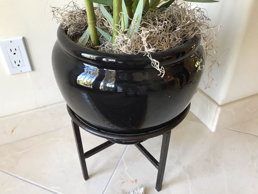 Large Faux Bamboo Plant With Pot And Stand [Photo 4]