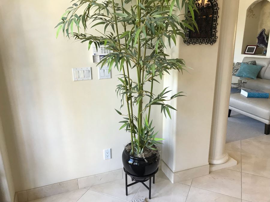 Large Faux Bamboo Plant With Pot And Stand [Photo 2]