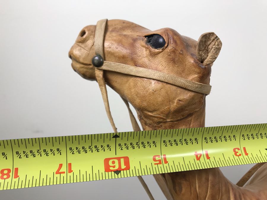 Vintage Leather Wrapped Camel Figurine 15'H And Carved White Stone Elephant 6'H [Photo 13]