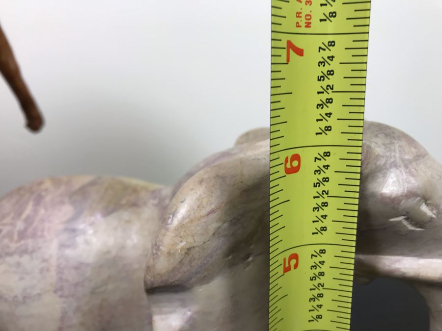 Vintage Leather Wrapped Camel Figurine 15'H And Carved White Stone Elephant 6'H [Photo 14]