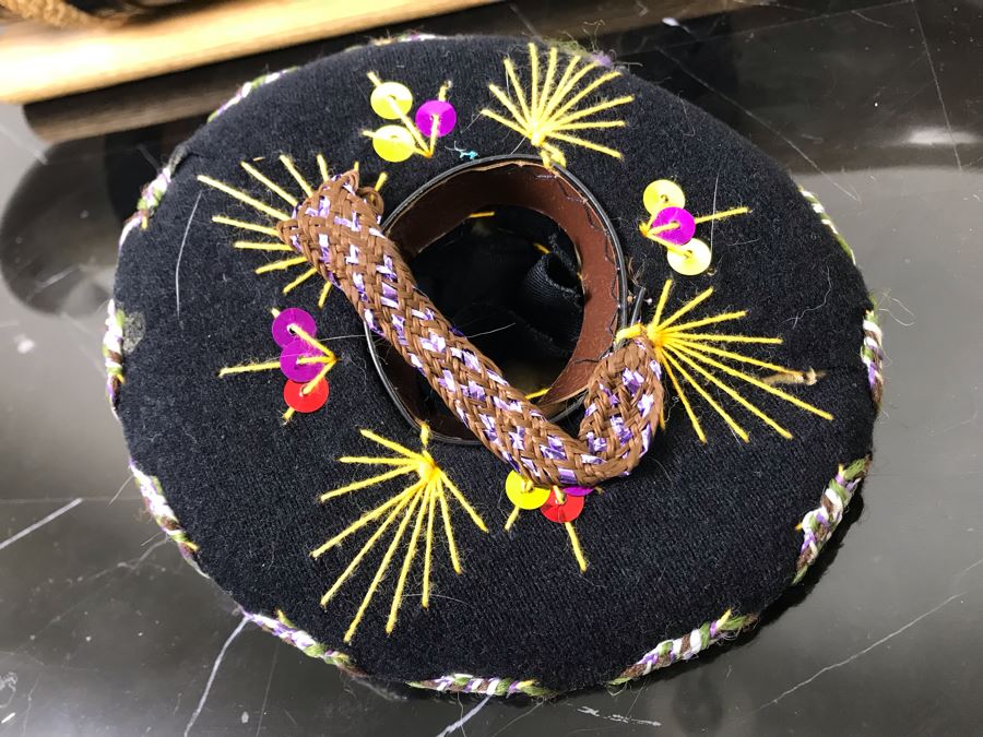 Large Mounted Bulls Horns 26”W (Client Owned Cattle Ranch) And Decorative Miniature Sombrero Hat [Photo 13]