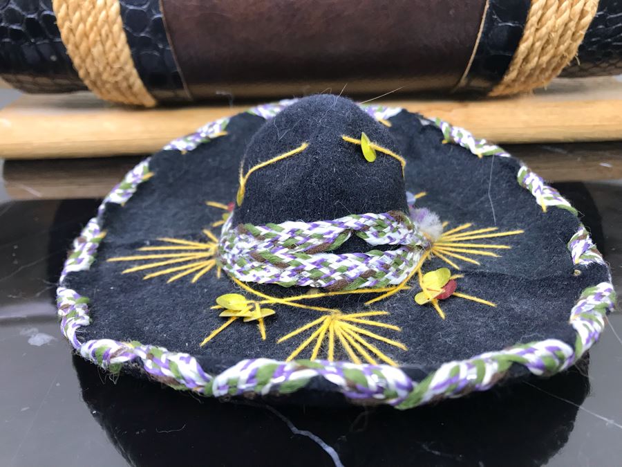 Large Mounted Bulls Horns 26”W (Client Owned Cattle Ranch) And Decorative Miniature Sombrero Hat [Photo 3]