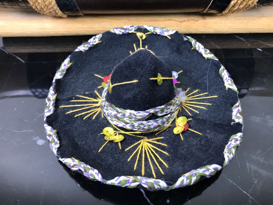 Large Mounted Bulls Horns 26”W (Client Owned Cattle Ranch) And Decorative Miniature Sombrero Hat [Photo 4]