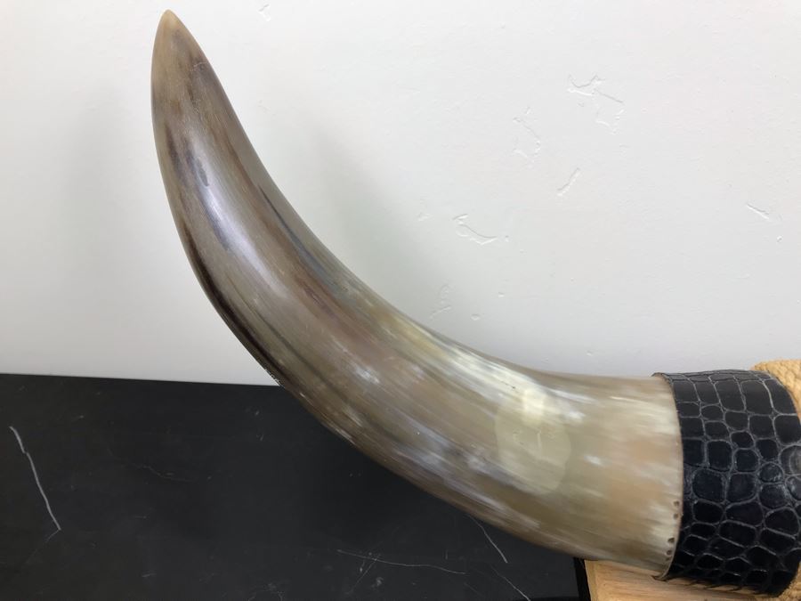 Large Mounted Bulls Horns 26”W (Client Owned Cattle Ranch) And Decorative Miniature Sombrero Hat [Photo 7]