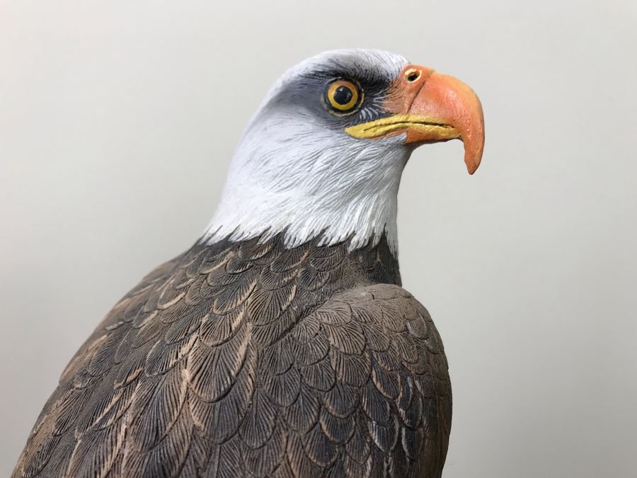 Carved Wooden Sculputre Of Man Holding Guitar 15.5'H And Bald Eagle Composite Sculpture 14'H [Photo 10]