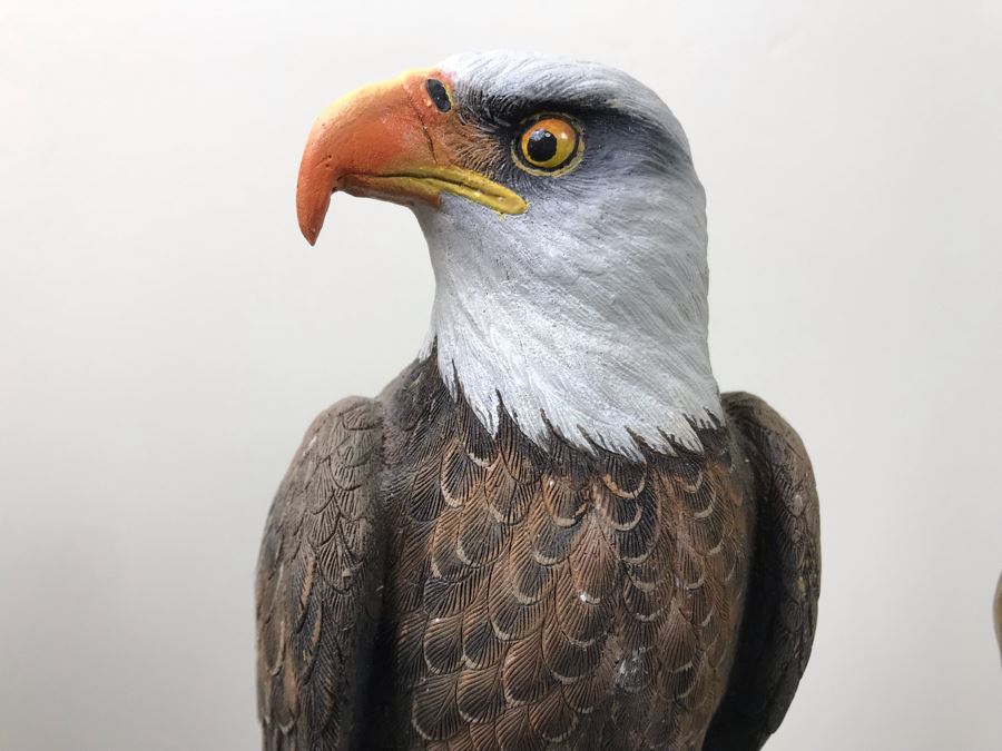 Carved Wooden Sculputre Of Man Holding Guitar 15.5'H And Bald Eagle Composite Sculpture 14'H [Photo 6]