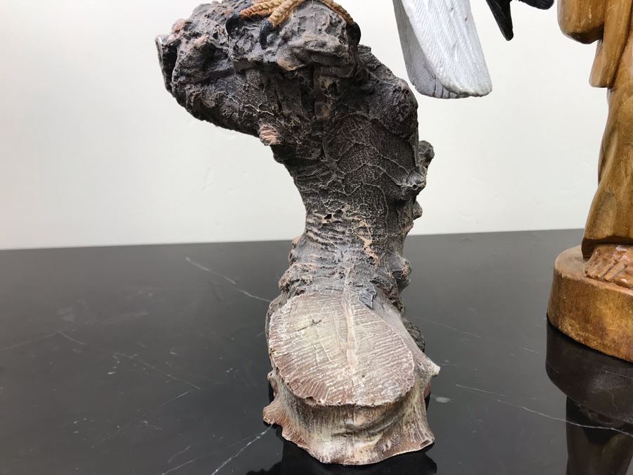 Carved Wooden Sculputre Of Man Holding Guitar 15.5'H And Bald Eagle Composite Sculpture 14'H [Photo 12]