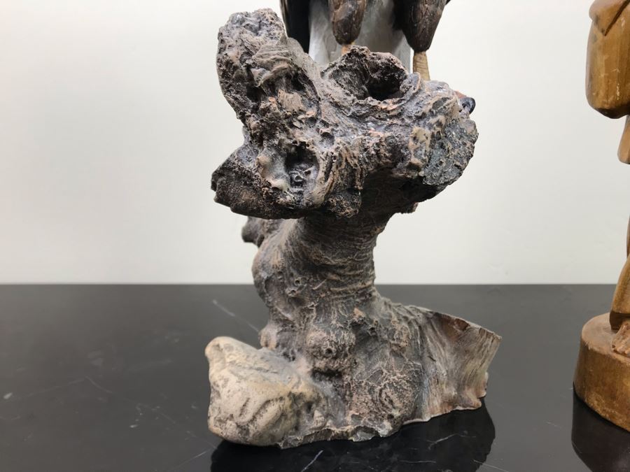 Carved Wooden Sculputre Of Man Holding Guitar 15.5'H And Bald Eagle Composite Sculpture 14'H [Photo 8]