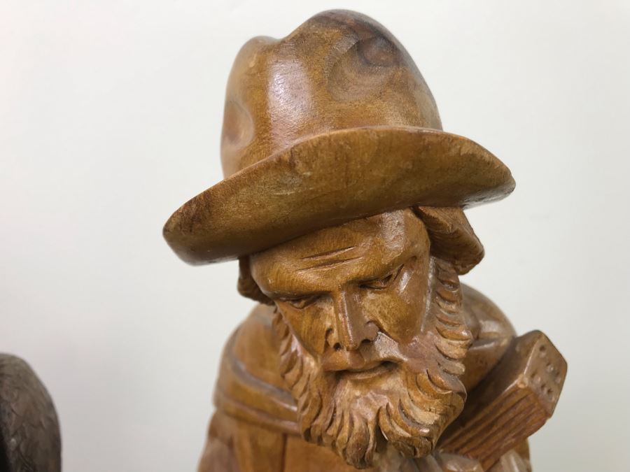 Carved Wooden Sculputre Of Man Holding Guitar 15.5'H And Bald Eagle Composite Sculpture 14'H [Photo 3]