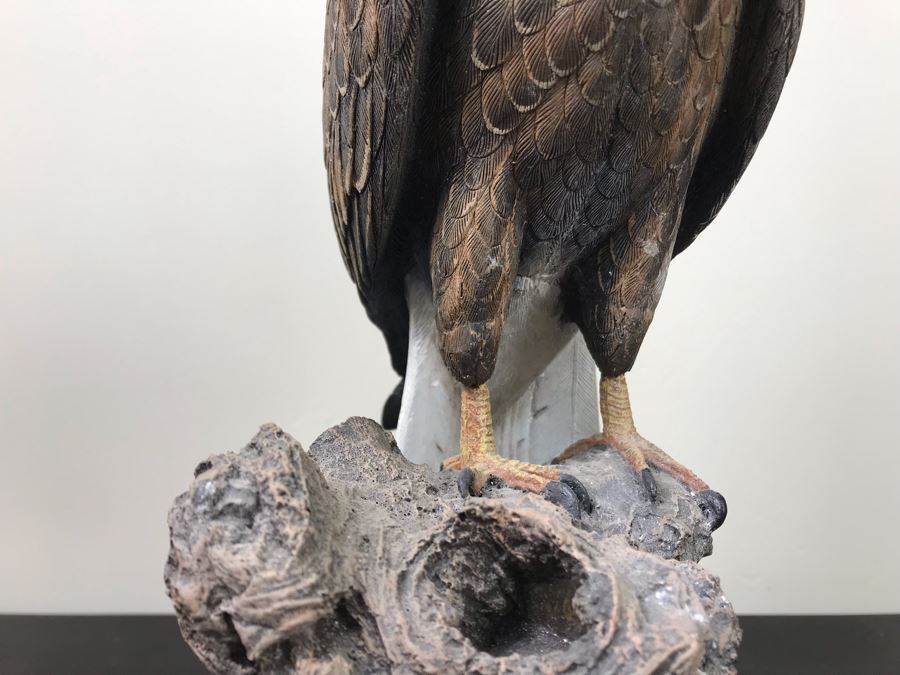 Carved Wooden Sculputre Of Man Holding Guitar 15.5'H And Bald Eagle Composite Sculpture 14'H [Photo 7]