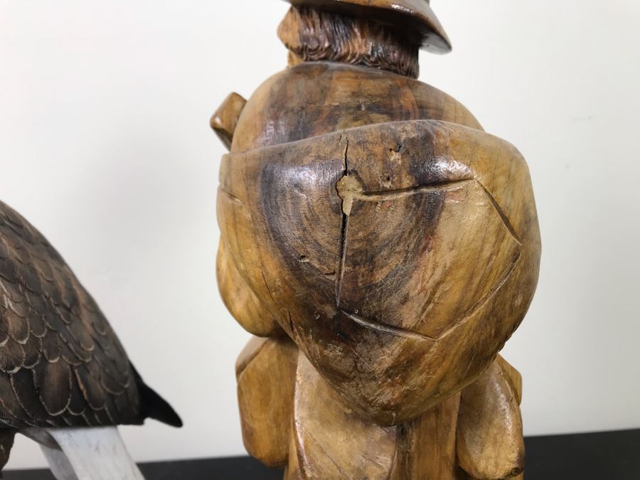 Carved Wooden Sculputre Of Man Holding Guitar 15.5'H And Bald Eagle Composite Sculpture 14'H [Photo 15]