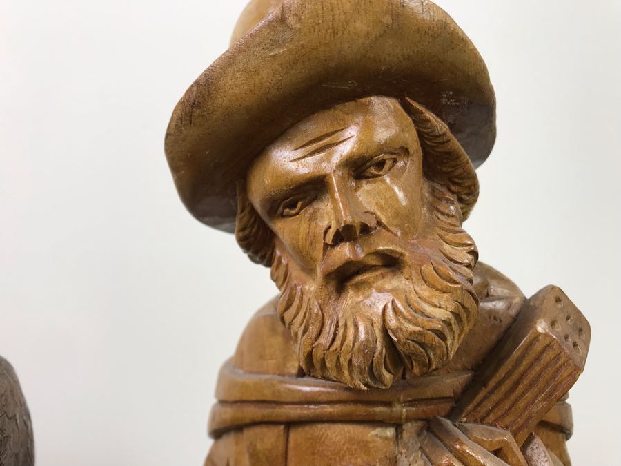 Carved Wooden Sculputre Of Man Holding Guitar 15.5'H And Bald Eagle Composite Sculpture 14'H [Photo 2]