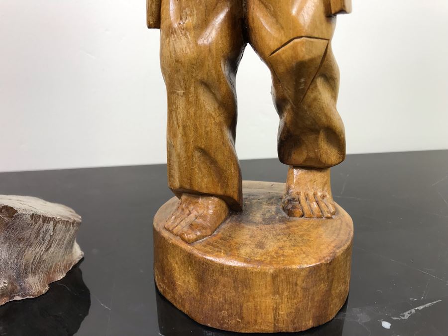 Carved Wooden Sculputre Of Man Holding Guitar 15.5'H And Bald Eagle Composite Sculpture 14'H [Photo 5]