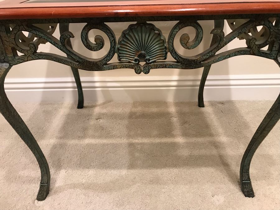 Wooden Table With Glass Center And Metal Base [Photo 3]