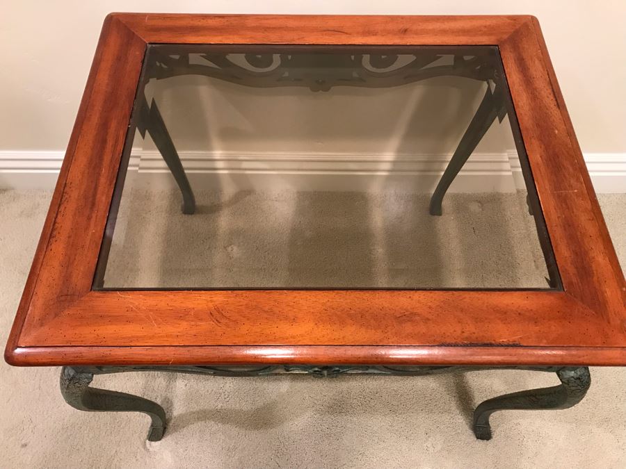 Wooden Table With Glass Center And Metal Base [Photo 4]