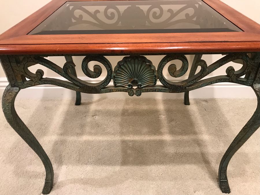 Wooden Table With Glass Center And Metal Base [Photo 5]