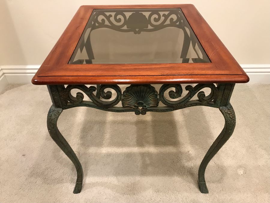 Wooden Table With Glass Center And Metal Base [Photo 6]