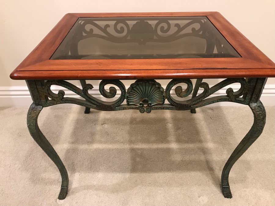 Wooden Table With Glass Center And Metal Base [Photo 2]