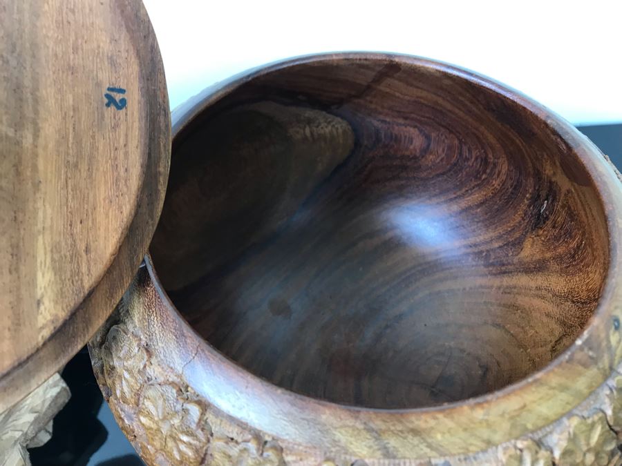Pair Of Carved Inlay Wooden Trinket Boxes, Carved Floral Motif Wooden Box And Carved Wooden Divided Tray [Photo 11]