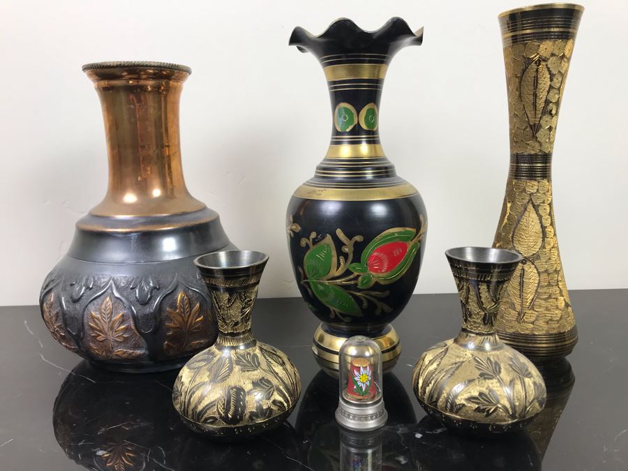 Collection Of Brass And Copper Vases And Thimble [Photo 2]
