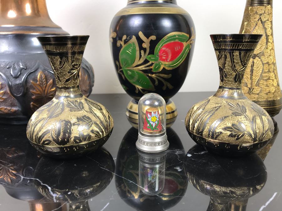 Collection Of Brass And Copper Vases And Thimble [Photo 3]