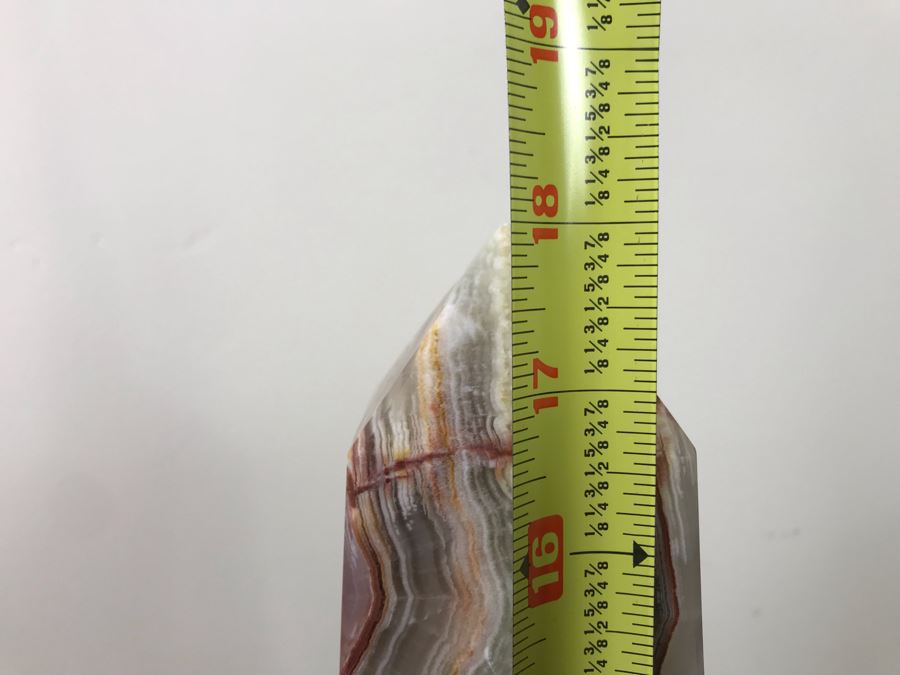 Pair Of Polished White Onyx Marble Obelisk Sculptures 18'H [Photo 8]