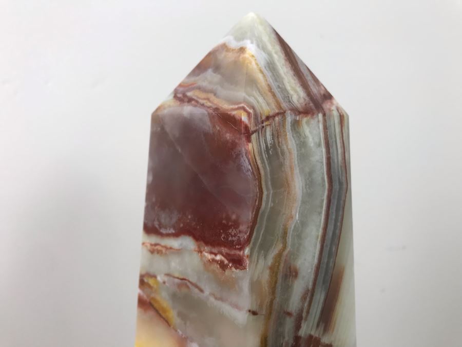 Pair Of Polished White Onyx Marble Obelisk Sculptures 18'H [Photo 4]