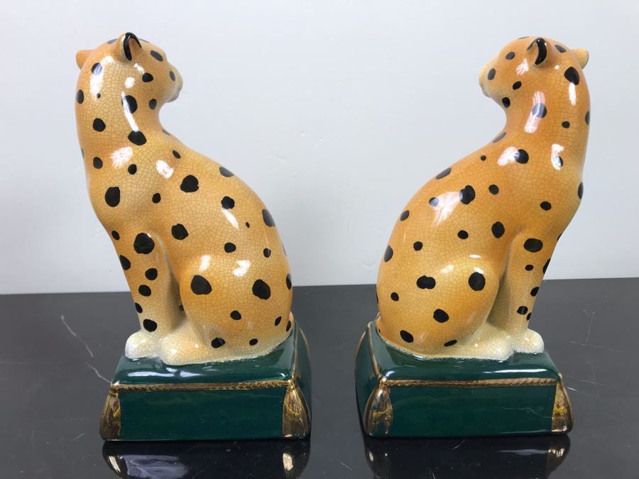 Pair Of Decorative Painted Ceramic Leopards 8'H [Photo 3]