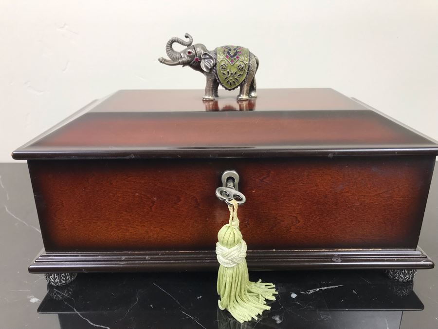 Painted Elephant Figurine 9'H And Lockable Box With Elephant Finial [Photo 7]