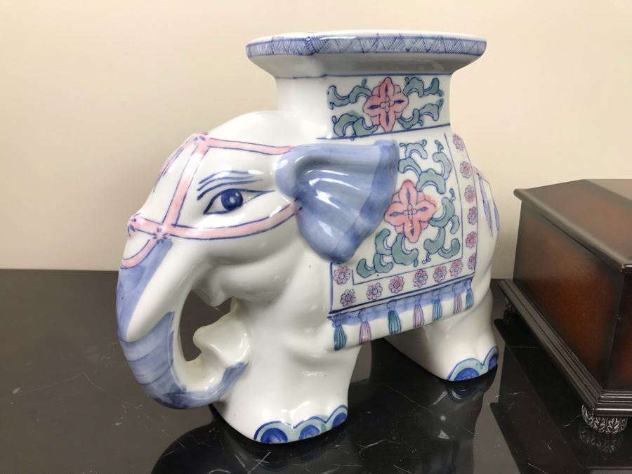 Painted Elephant Figurine 9'H And Lockable Box With Elephant Finial [Photo 5]