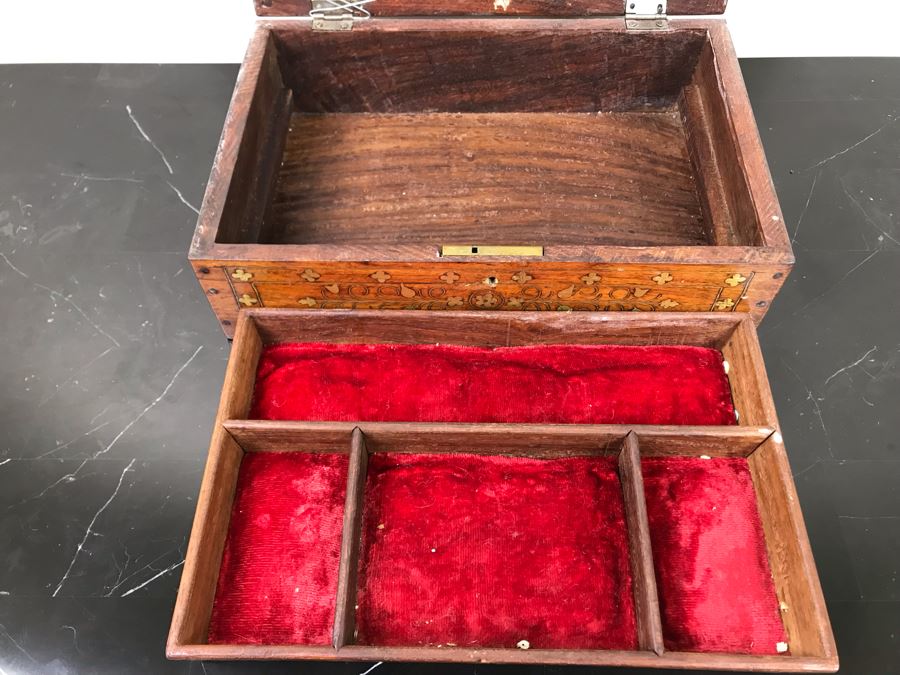 Vintage Detailed Brass Inlay Morrocan Jewelry Box 12'W X 8'D X 4'H [Photo 14]