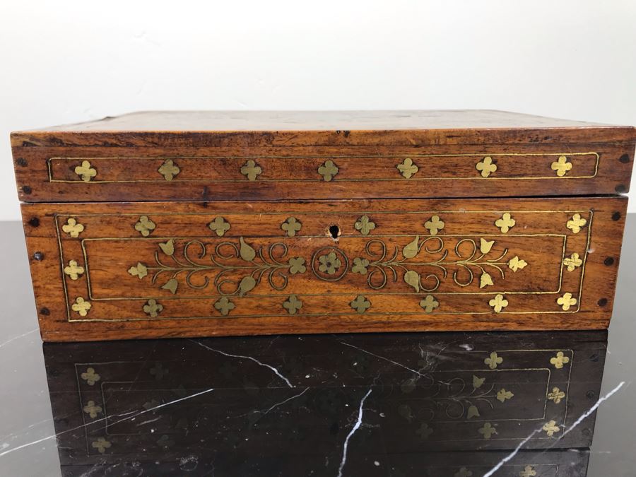 Vintage Detailed Brass Inlay Morrocan Jewelry Box 12'W X 8'D X 4'H [Photo 5]