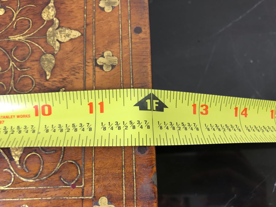 Vintage Detailed Brass Inlay Morrocan Jewelry Box 12'W X 8'D X 4'H [Photo 16]