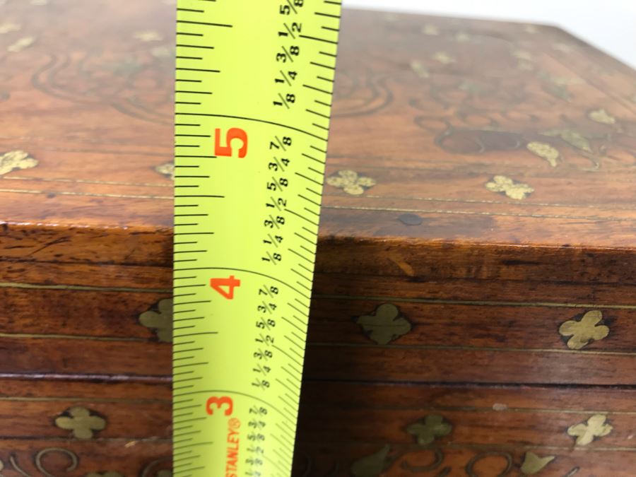 Vintage Detailed Brass Inlay Morrocan Jewelry Box 12'W X 8'D X 4'H [Photo 18]