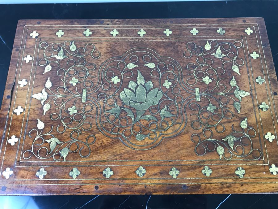 Vintage Detailed Brass Inlay Morrocan Jewelry Box 12'W X 8'D X 4'H [Photo 9]