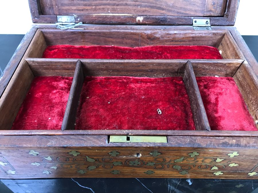 Vintage Detailed Brass Inlay Morrocan Jewelry Box 12'W X 8'D X 4'H [Photo 12]