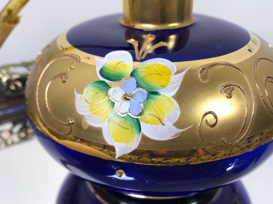 Vintage Mirrored Vanity Tray With Vintage Hand Painted Perfume Bottle [Photo 5]