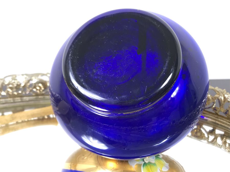 Vintage Mirrored Vanity Tray With Vintage Hand Painted Perfume Bottle [Photo 11]