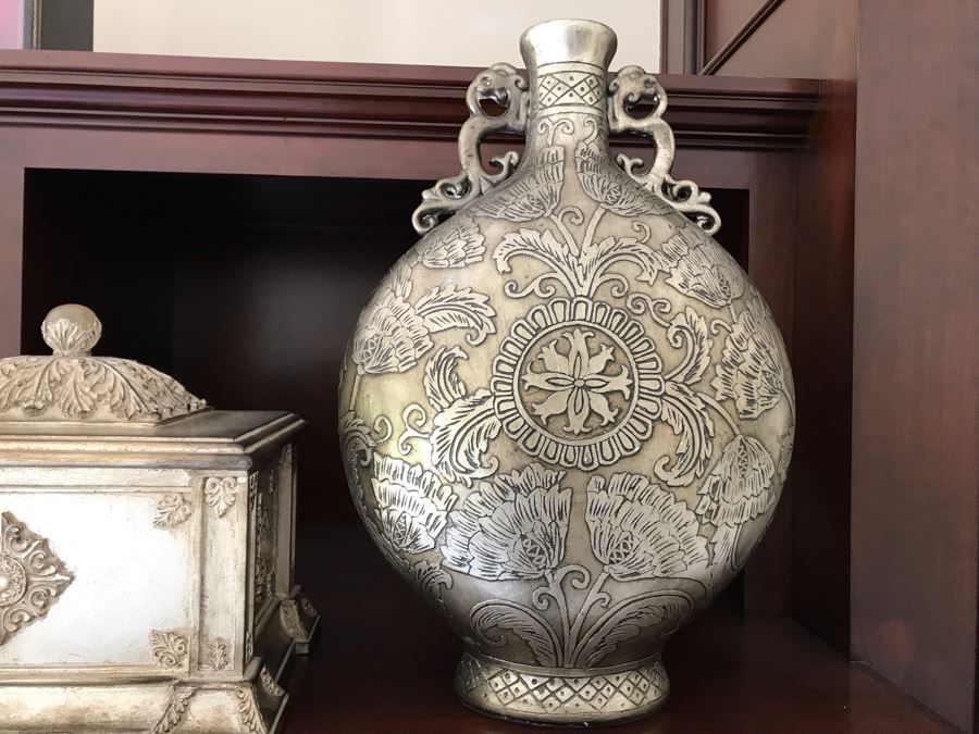 Silver Tone Decorative Box And Vase 21'H [Photo 2]