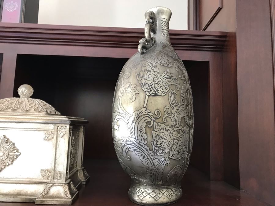 Silver Tone Decorative Box And Vase 21'H [Photo 6]