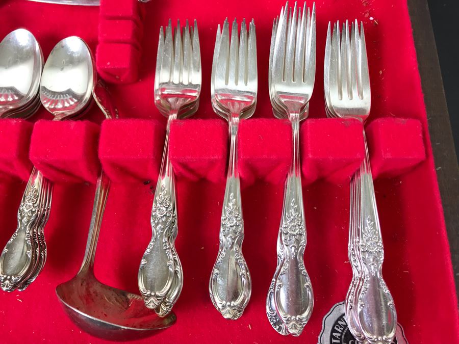 WM Rogers & Son Victorian Rose Pattern Silverplate Flatware Set With