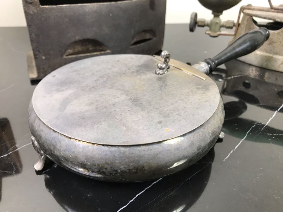 Pair Of Vintage Irons, Vintage Bed Warmer Pan And Vintage Cigar Advertising Box [Photo 16]