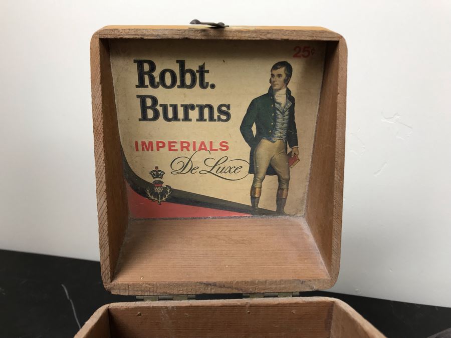 Pair Of Vintage Irons, Vintage Bed Warmer Pan And Vintage Cigar Advertising Box [Photo 3]